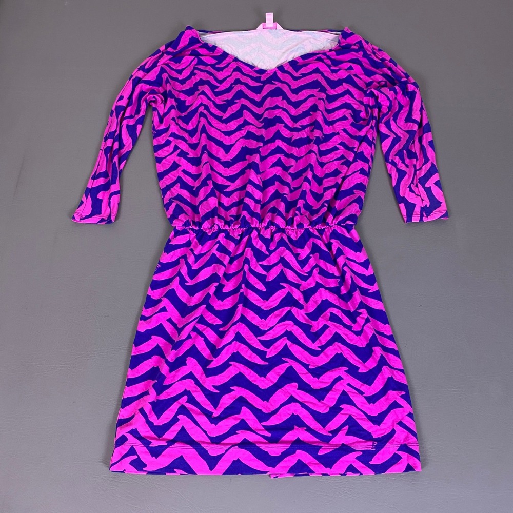 Lilly Pulitzer Tunic Dress Womens Small Pink Purple Chevron V-Neck 3/4 Sleeve